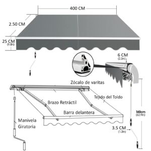 Toldo Con Brazo Retractil Terrazas Mts Gris Igpro