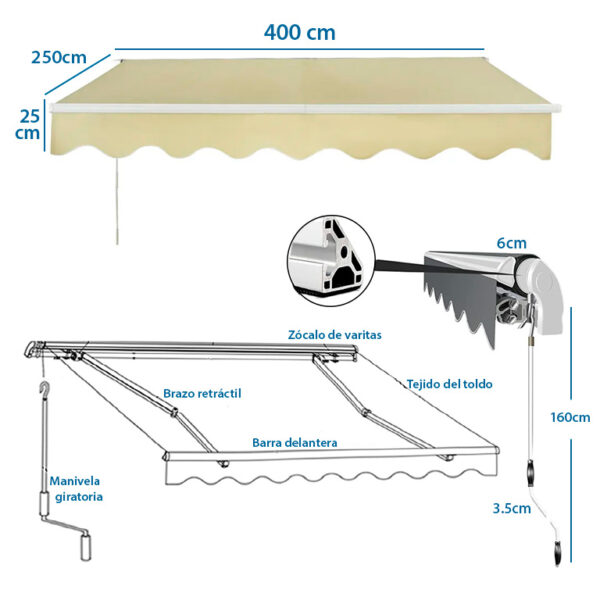 Toldo lateral antracita 400cm para pérgola bioclimática de